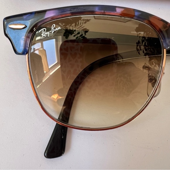 Ray-Ban Sunglasses Clubmaster Fleck Brown Blue Lens 51mm Unisex RB3016 Gradient - Picture 3 of 7